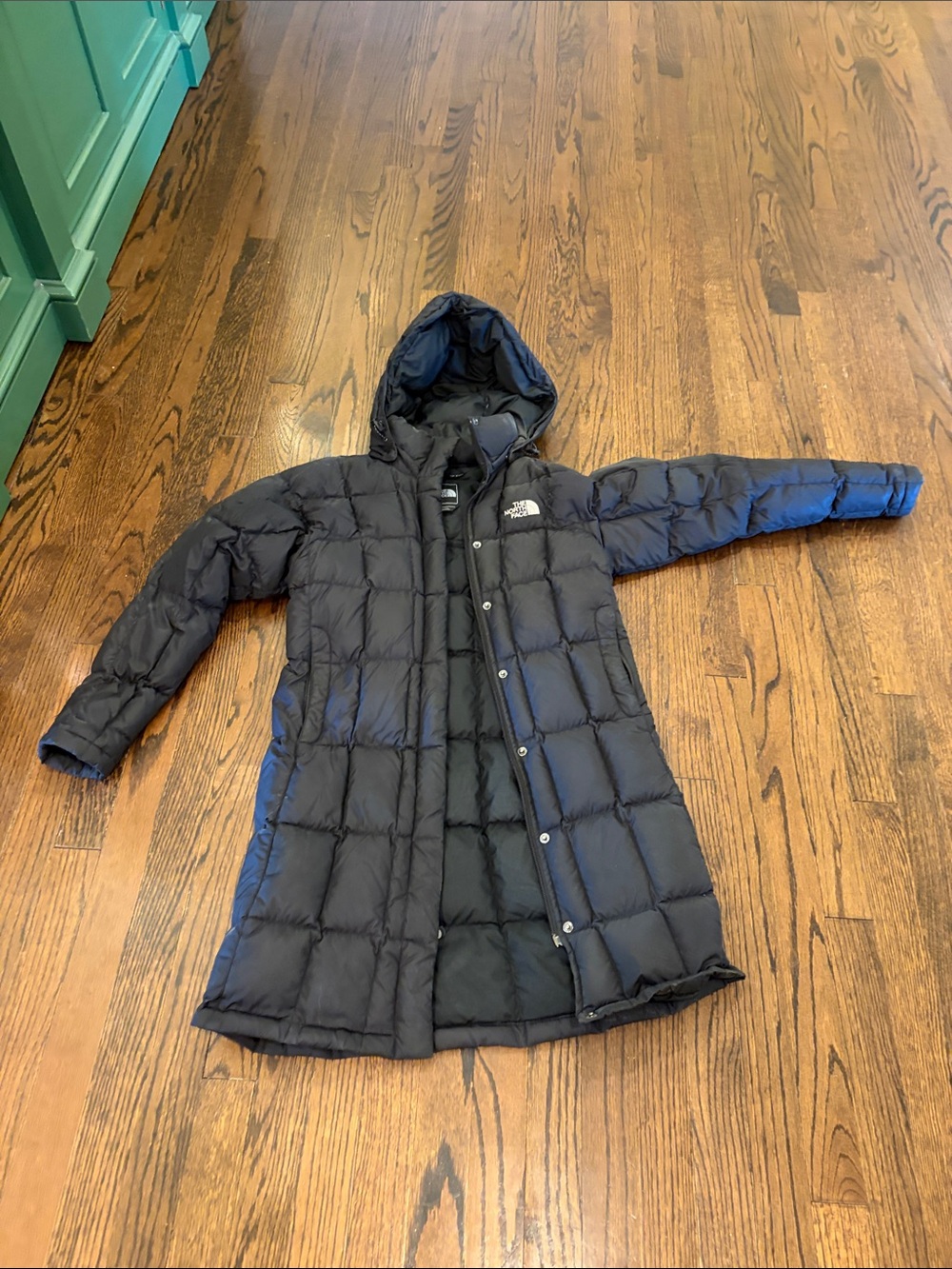 The North Face Kids Black Long Hooded Puffer Coat